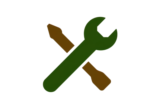 Two Crossed Tools, Green Wrench And Brown Adjustable Wrench - Powered by Adobe