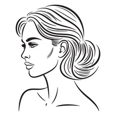 Elegant woman s profile with tousled up do hairstyle