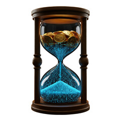 Magical hourglass with glowing blue sand symbolizing passage of time, mystical energy, and fantasy balance in enchanting design