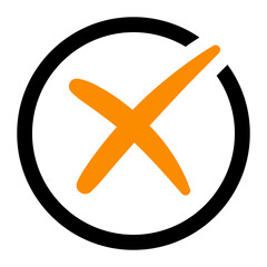 Obraz premium Orange cross inside outlined circle, bold cancel or reject error symbol for alerts, stop or warning design, PNG with transparent background