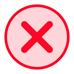 Red cancel cross inside light red circle, simple flat error or wrong symbol for UI alerts, rejection or stop icon design, PNG with transparent background