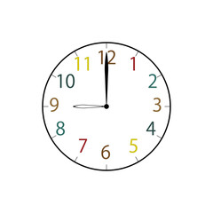Simple Analog Clock at 9o'clock　シンプルな9時のアナログ時計イラスト