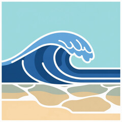 Stylized Ocean Wave Illustration on Beach