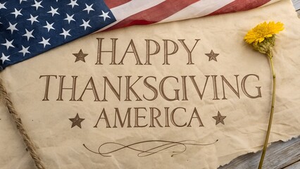 Happy thanksgiving america text with us flag and flower