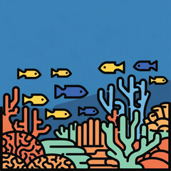 Coral Reef Illustration With Colorful Fish And Seaweed