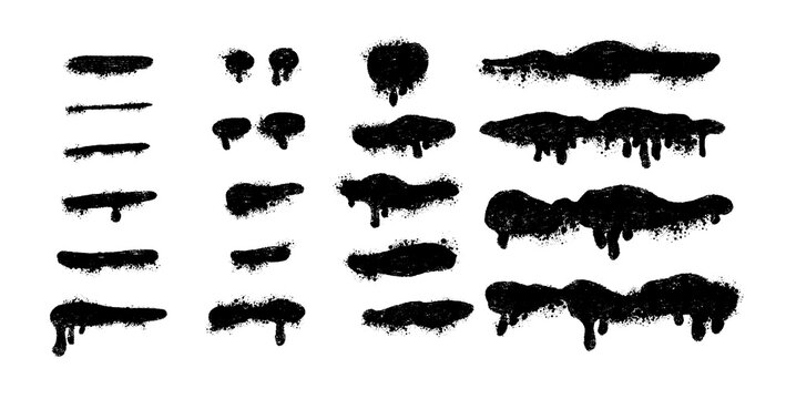 Spray paint drips and splatter set. Graffiti style grunge textures for street art, poster, t-shirt print and urban design. Isolated vector illustration