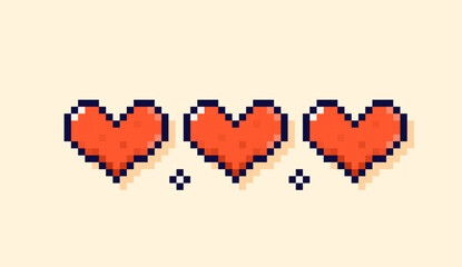Three red pixel art hearts and two small stars.