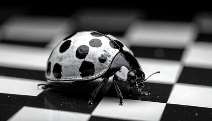 A ladybug on a checkerboard