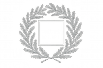Silver fir wreath forming a round decorative frame with square empty space, transparent background