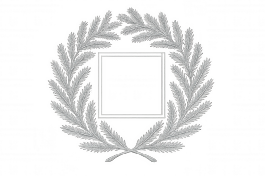Silver fir wreath forming a round decorative frame with square empty space, transparent background - Powered by Adobe
