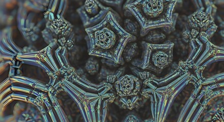 Abstract Blue & Grey Fractal Pattern - Intricate Geometric Tech Background, Futuristic & Scientific Design