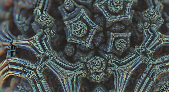 Abstract Blue & Grey Fractal Pattern - Intricate Geometric Tech Background, Futuristic & Scientific Design