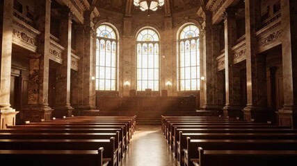 Courtroom Elements and Architecture for Legal Process, Court Setup, and Classic Courthouse Atmosphere - Powered by Adobe