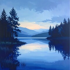 Serene lake landscape at dawn