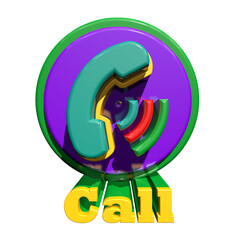 Colorful 3d call icon with sound waves and text