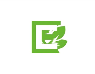 Green square logo with stylized leaves