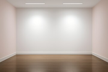 Empty white room with spotlight illumination and polished wooden floor