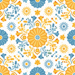Fototapeta premium A seamless Mexican papel picado pattern with festive cut-paper motifs. Perfect for party graphics, seasonal decorations, and celebratory branding.