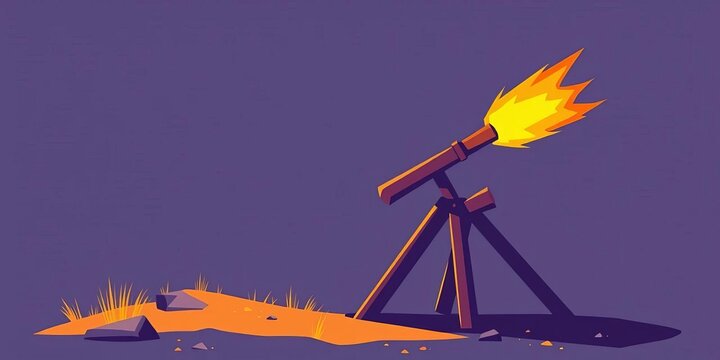Simple vector illustration of a catapult launching a projectile, graphic, clipart