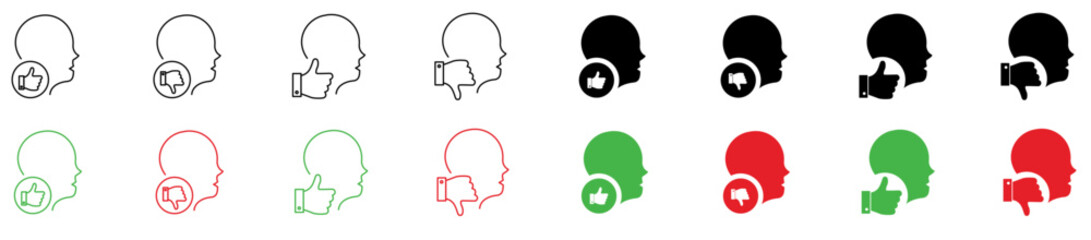 Profile head like dislike icon isolated, User feedback symbol, Approval disapproval sign, Opinion poll icons, or Rating evaluation vector illustration