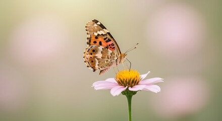 Naklejka premium Butterfly perched on a flower with delicate wings and natural details