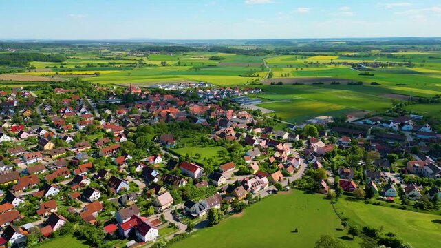 4K Aerial Drone Video of the Village and Farmland of Colmberg, Germany in Bavaria