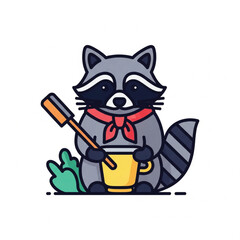 Raccoon Illustration Holding Cup with Red Bandana