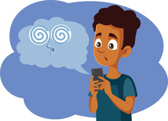 Teen Boy Reading Ai Chatbot Hallucinations Vector Character. Teenager typing and messaging artificial intelligence conversation app