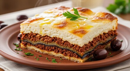 Delicious Moussaka - A Traditional Greek Eggplant and Meat Dish.