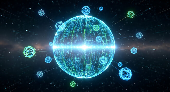 Blockchain sphere of energy with glowing crypto nodes
