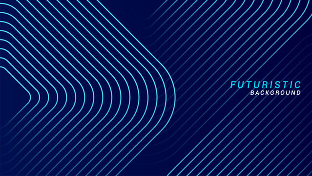 Abstract futuristic technology concept background. Shiny geometric line pattern on a dark blue background. Suitable for posters, covers, banners, presentations, websites, and flyers.