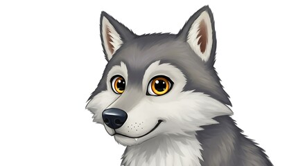 Obraz premium Friendly gray wolf portrait with brown eyes isolated on white background