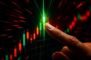 Analyzing stock market trends with vibrant candlestick chart on dark screen