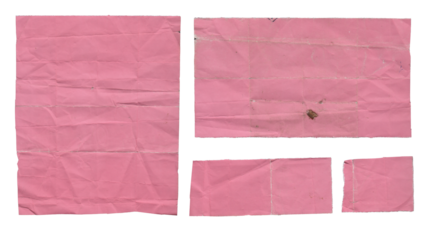 Collection of pink torn paper pieces isolated on transparent background