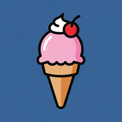 Ice Cream Cone Illustration with Cherry and Whipped Cream