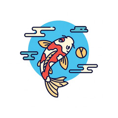 Koi Fish Illustration with Traditional Japanese Elements