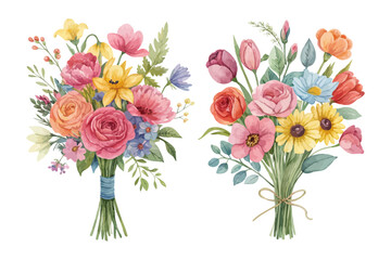 Vibrant Watercolor Mixed Flower Bouquet Illustration isolated on white background