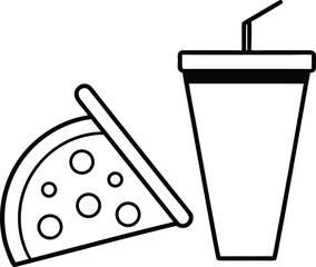 Simple Line Art Icon of a Pizza Slice and a Drink Cup with Straw