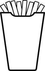 Simple Line Art Icon of French Fries in a Red Paper Container
