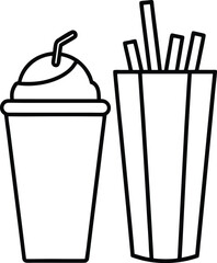 Simple Line Art Icons of a Drink and French Fries