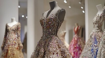 Obraz premium Elegant couture dress on display at a fashion exhibition in a museum