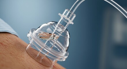 Close up of a patient wearing an oxygen mask for respiratory support in a hospital setting.