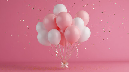 Birthday balloons on a pink background