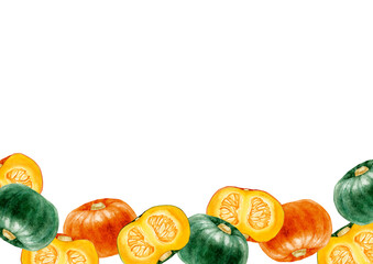 かぼちゃ　野菜　背景 フレーム　水彩 イラスト