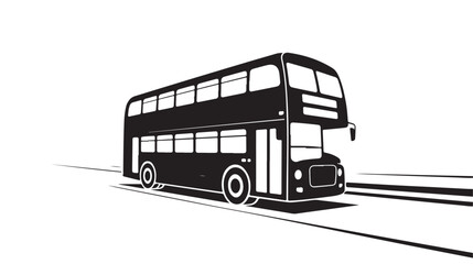 Iconic black double decker bus glides smoothly along a stylized road creating a dynamic sense of urban travel and classic transport appeal.