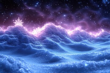 Stars twinkle in a deep blue sky with fluffy clouds.