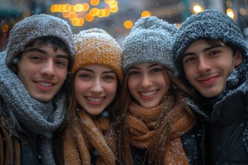 people in winter clothes posing for a photo.
