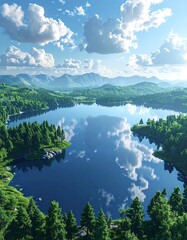 Serene lake vista with mountains and clouds