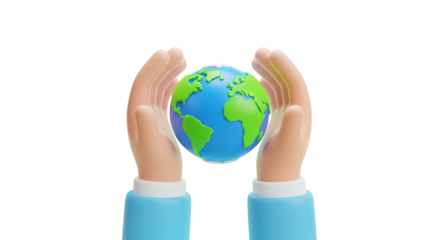 3D Hands Holding a Globe of Earth on Transparent Background planet isolated on a transparent background