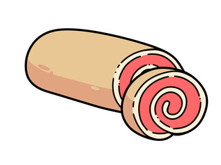 Strawberry cake roll cartoon illustration